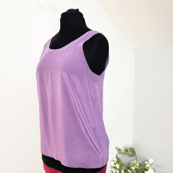Linda Allard for Ellen Tracy Silk Purple and Micro Gold Print Tank Top Blouse 6 - Picture 4 of 8